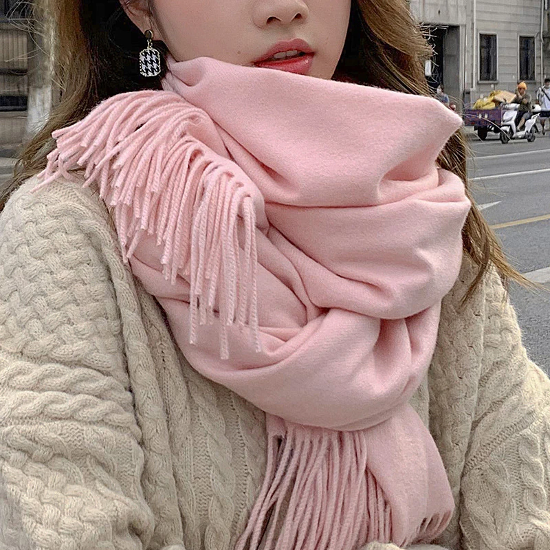 

Solid Color Women Winter Scarf Warm Thicken Imitation Cashmere Shawl Outdoor Fashion Luxury Tassels Lady Wrap Windproof Scarves