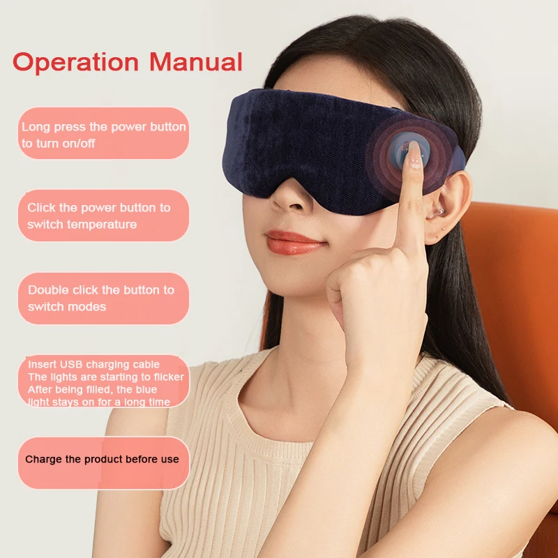 

Soft and skin friendly massage eye mask with 3 levels of hot compress and 8 modes of eye massager selection