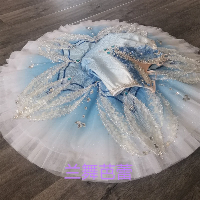 Professional Exclusive Custom Size 12 Layers Kids Girls Women Adult Sparkle Performance Wear Graliant Blue Ballet Tutu Costumes