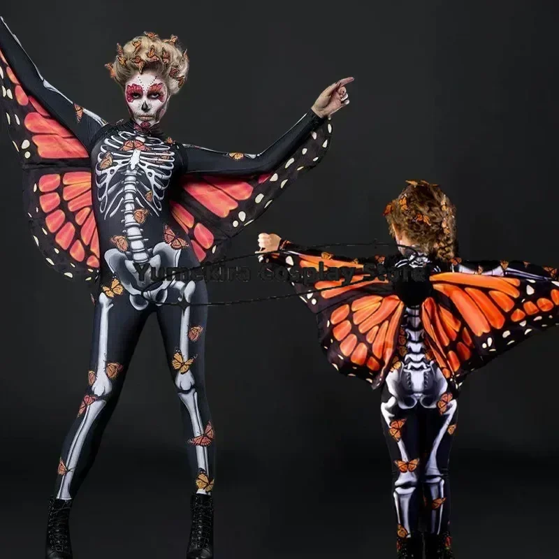 Disfraz de Halloween para mujer, con diseño de esqueleto y mariposa, para adultos y niños, disfraz de terror, cosplay de diablo, mono para carnaval, mono para bebé, disfraz para juegos de rol.