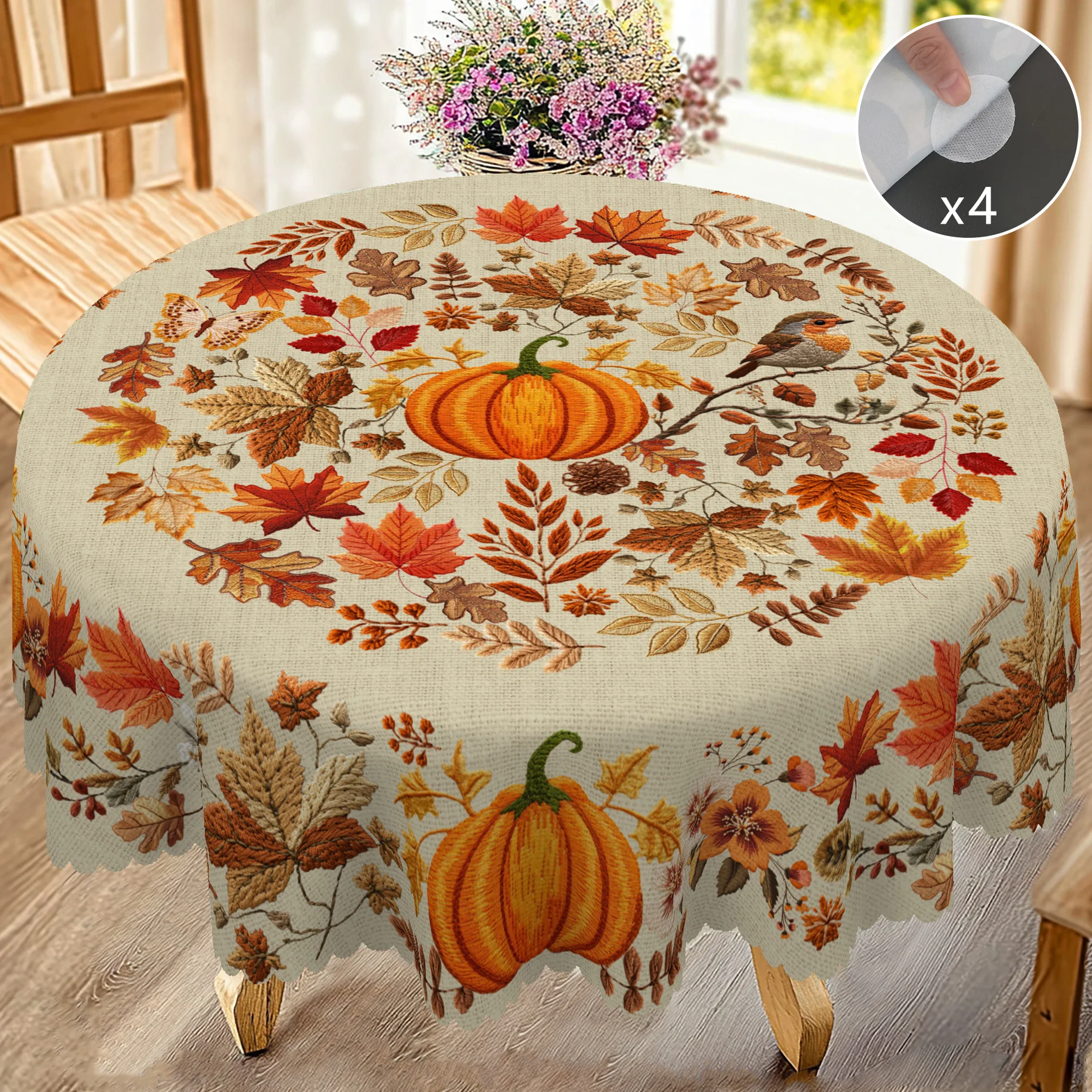 1 Piece, Round/Rectangular Polyester Tablecloth, Autumn Thanksgiving Themed Tablecloth, Pumpkin Butterfly Maple Leaf Pattern Design, Embossed Edges, Suitable for Home Kitchen, Living Room Dining Table Balcony Coffee Table, Holiday Party Holiday Table Decoration Tablecloth Table Cover, Outdoor Picnic Decoration, Coffee Table Desktop Decoration Tablecloth Table Cover, Perfect Holiday Gift, Thanksgiving Decoration-Bq004