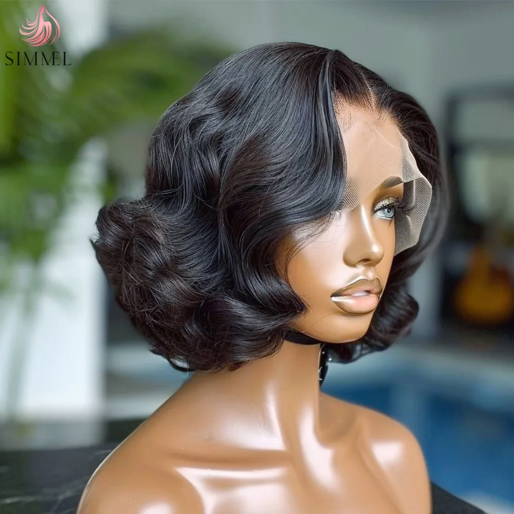 

Short Bob Wig Human Hair Body Wave 13x4 Lace Front Wigs 180 Density Pre Plucked 4x4 Lace Closure Wigs T Lace Loose Wave Bob Wig