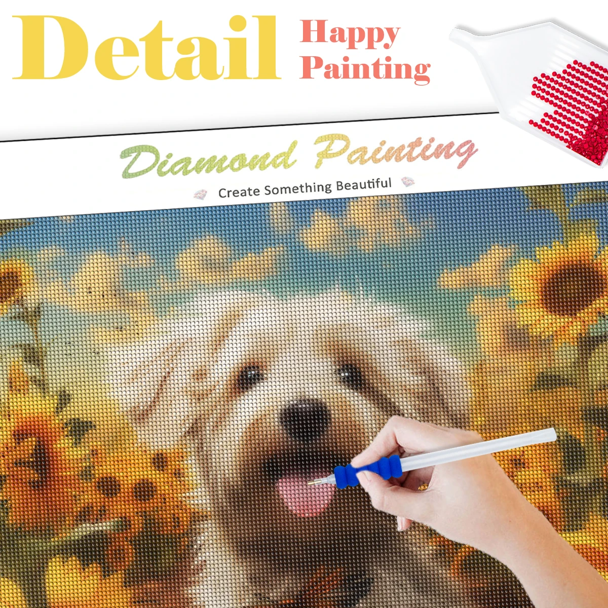 RUOPOTY 5D DIY Diamond Painting Sunflower Dog Full Square/Round Mosaic Embroidery Rhinestone Home Decorative Gift