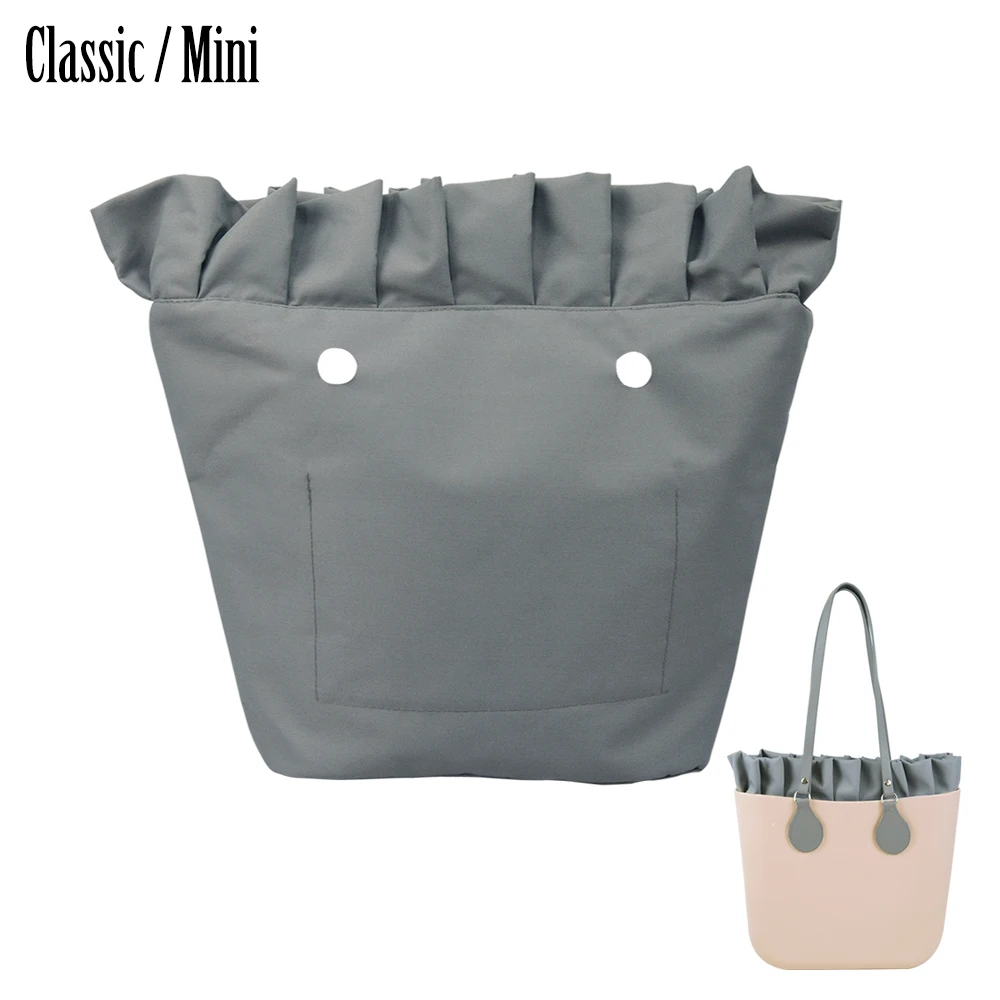 Tanqu new Frill Pleat Soild Fabric Waterproof Inner Lining Insert Zipper Pocket for Classic Mini Obag Inner Pocket for O Bag