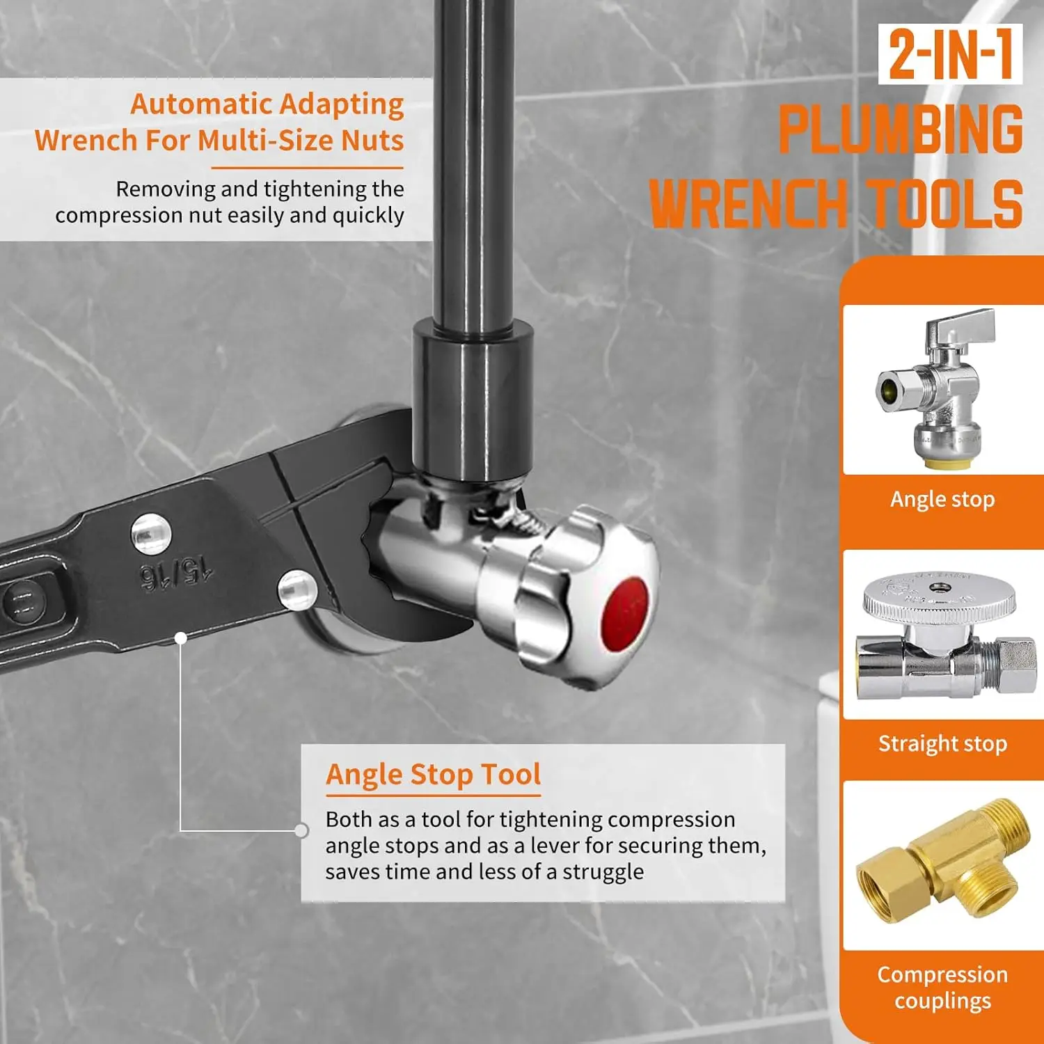 Plumbing Angle Stop Wrench Angle Compression Stop Valve Wrench Dual  Tite Wrench & Angle Stop Removal Tool  For Plumber Installi