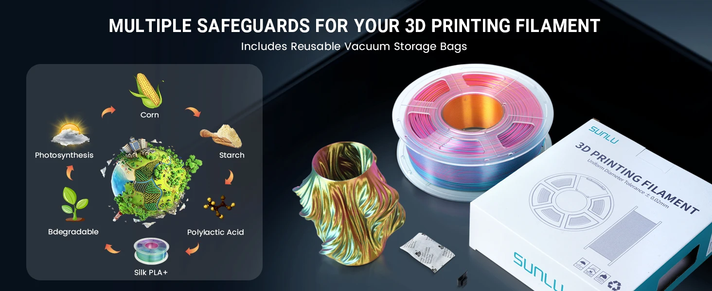 SUNLU PLA PLUS Silk 1.75mm 3D-Druckerfilament Zwei/Drei-Ton Glänzende Seidentextur Farbverlauf Kompatibel mit den meisten FDM-3D-Druckern – Detail 11
