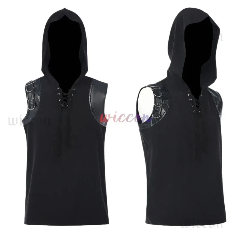 Nuevos disfraces de Halloween Para hombres, chaleco con capucha victoriano Medieval, moda gótica renacentista de Halloween, Playeras Para Hombres 2025