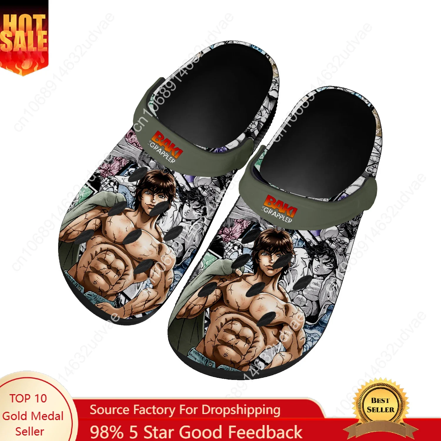 

Baki The Grappler Hanma Baki Water Shoes Mens Womens Fashion Home Garden Clogs Customizd Sandals Beach Breathable Hole Slippers