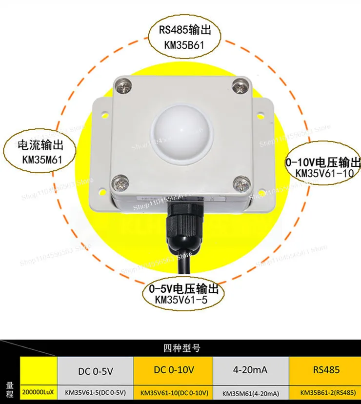 

20W Range illuminance RS485 4-20mA 0-5V 0-10V Light Meter Light Intensity Sensor PLC Configuration Light Intensity Transmitter