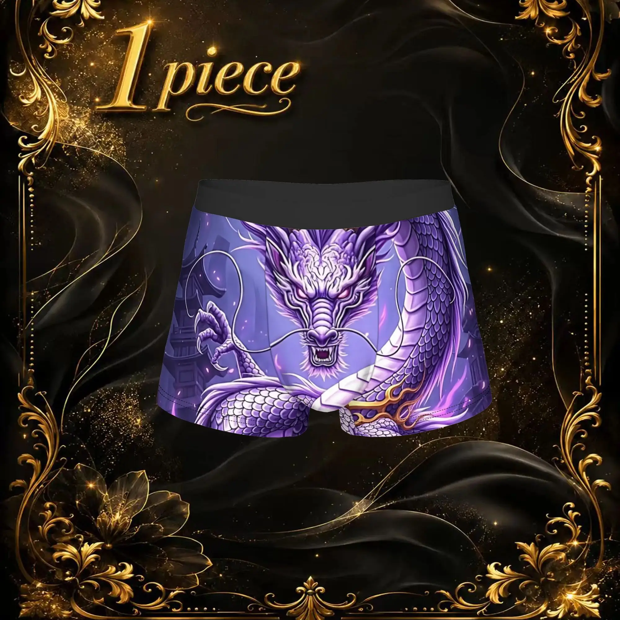 1pc Popular Chinese Purple Glow Dragon Graphic boxers  adults  Homme Panties Men's Underwear Comfortable Shorts Boxer Briefs