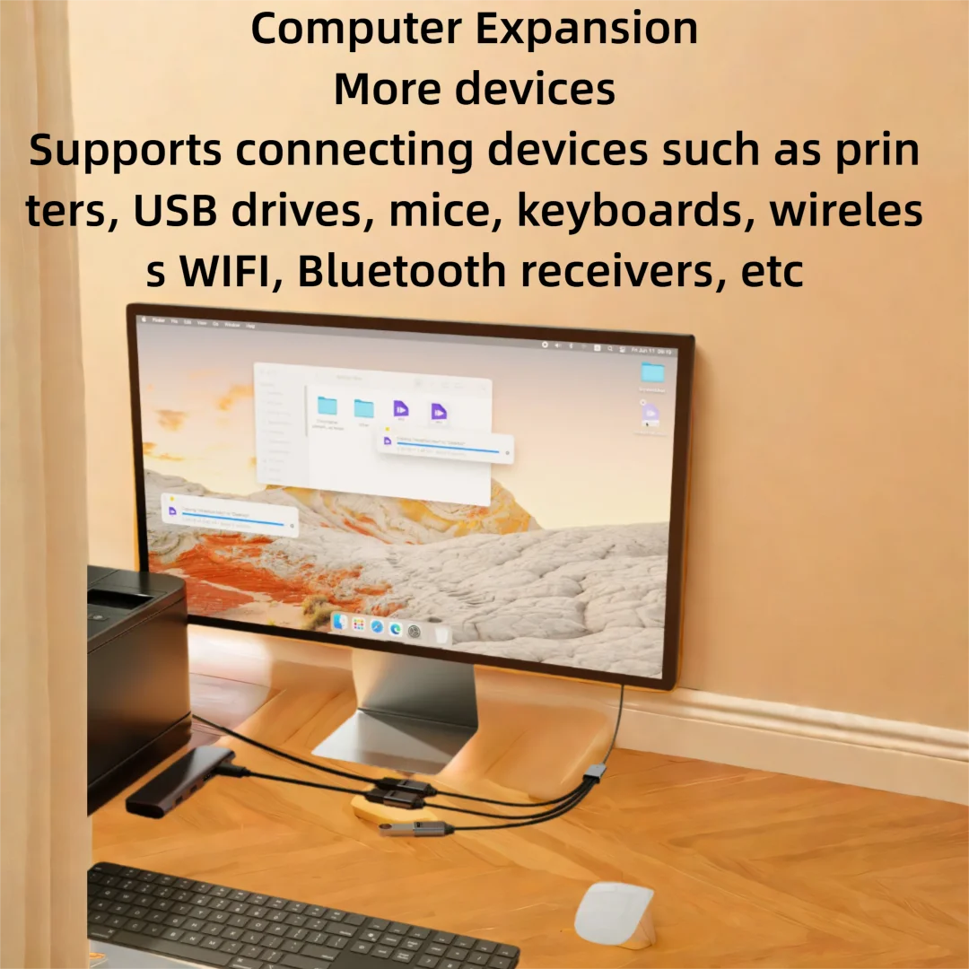 1Pcs 3 in 1 USB a Type-C Splitter Cable USB 2.0 Hub OTG Converter Adapter with Charging Data Transfer for Macbook Laptops