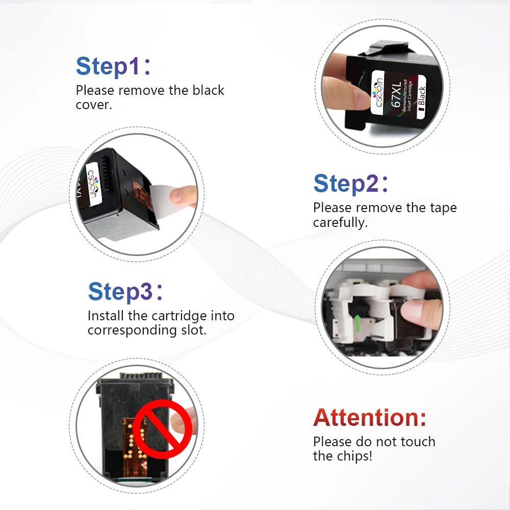 ALIZEO Ink Cartridge Replacement For HP 67 XL For HP67 Deskjet Plus 4140 4152 4155 4158 1225 2732 2752 1225 Printer