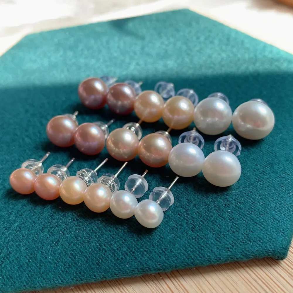 AA Grade Real Natural Freshwater Pearl Earrings Minimalist White Purple Round Button Baroque Pearl Charm Ear Studs Earring Women