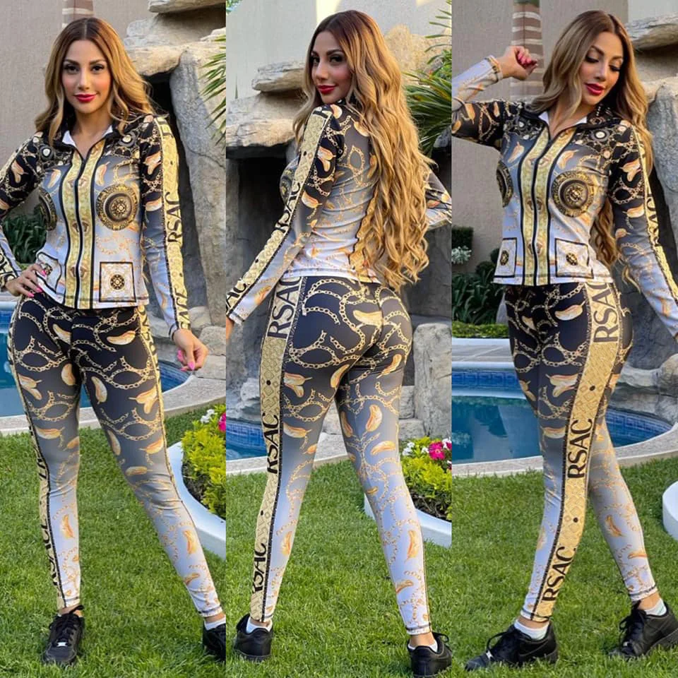 O Neck Long Sleeve Letter Print Crop Top And Pants 2 Pieces Set High Street Casual Lady Fashion Tracksuits