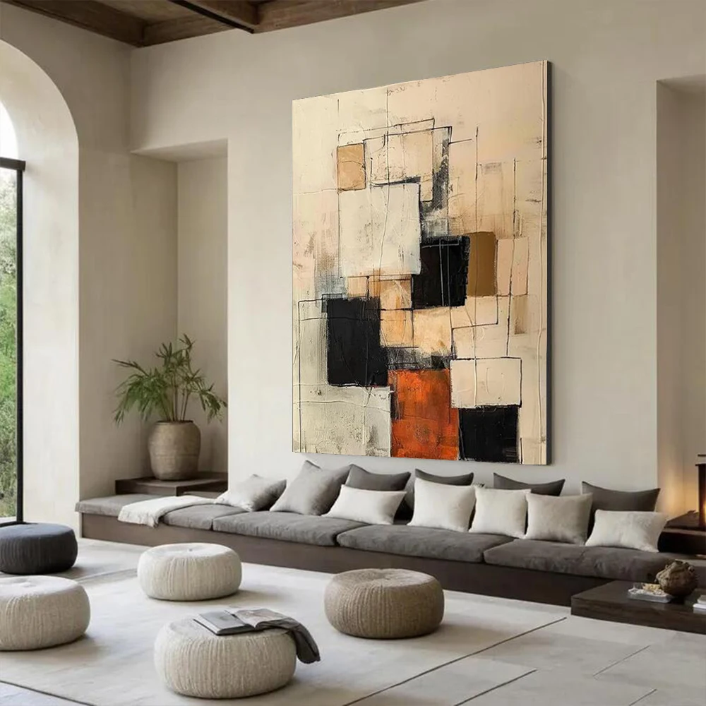100% Hand-Painted Abstract Oil Painting On Canvas Image Natural Color Block Gold Mural Wall Art Picture Decor Home Living Room