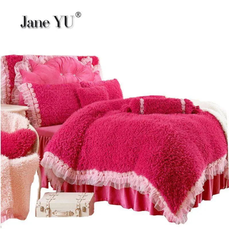 2022 Princess Lamb 4PCS Bedding Set Velvet Thickened Long Hair Cashmere Bedding 4pcs Set Bed Skirt Cover