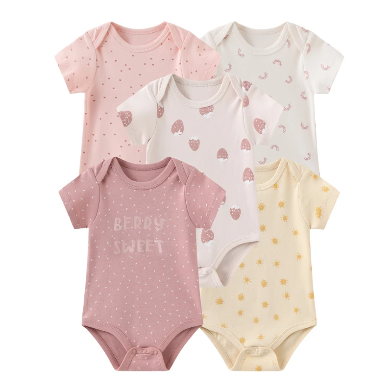 5Pieces Unisex Bodysuits Newborn Baby Girl Clothes Cotton Cartoon Baby Boy Clothes Set Solid Color Print Summer Bebes