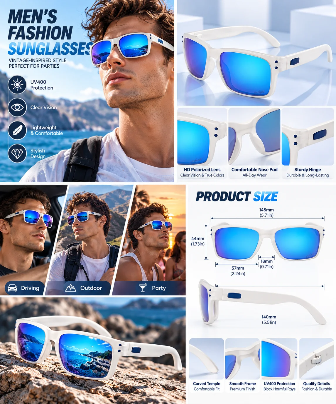 Men's Vintage-Inspired Fashion Glasses with Large Curved Frames - Perfect for Parties gallery 1
