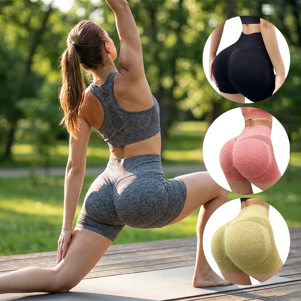 

Модные женские шорты с высокой талией, высокоэластичные, с эффектом пуш-ап, для йоги, спортивная одежда, ткань, приподнимающая ягодицы, леггинсы для тренировок