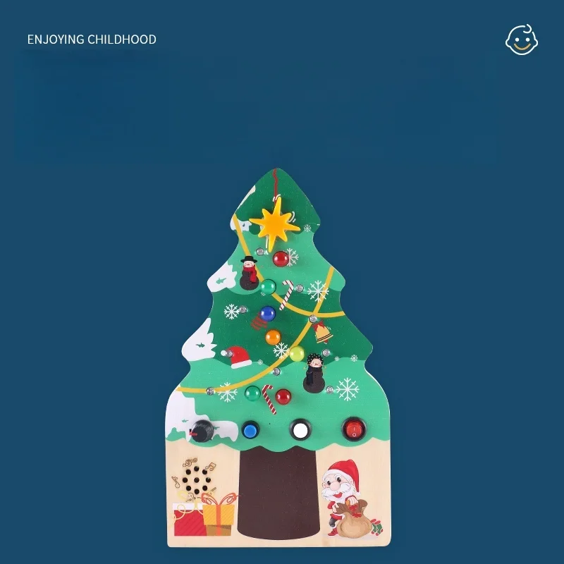 Montessori Christmas Tree Busy Board LED Educational Activity Developing Sensory Board Motor Skills New Year Gifts for Kids