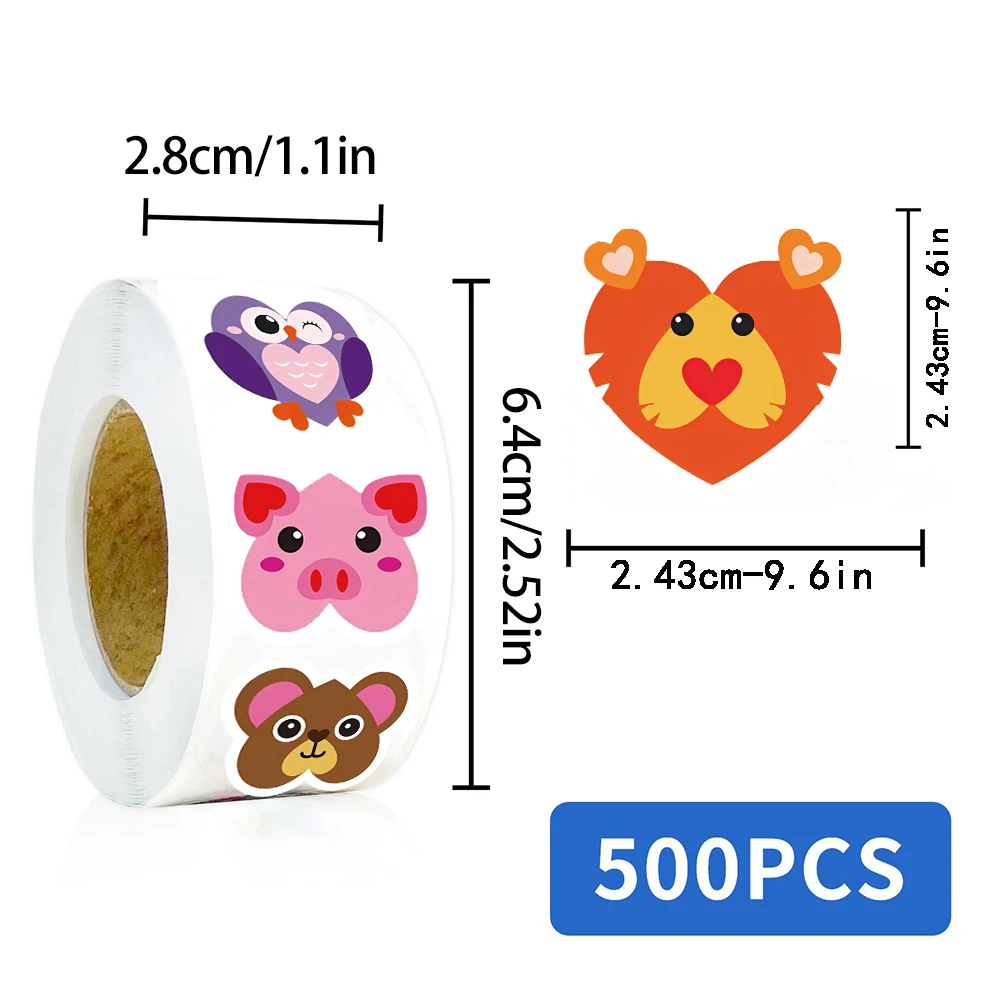 500개 동물 하트 모양 롤 스티커 노트북 오토바이 아트 라이프 스타일 스티커 전화 DIY 가방 전화 스티커