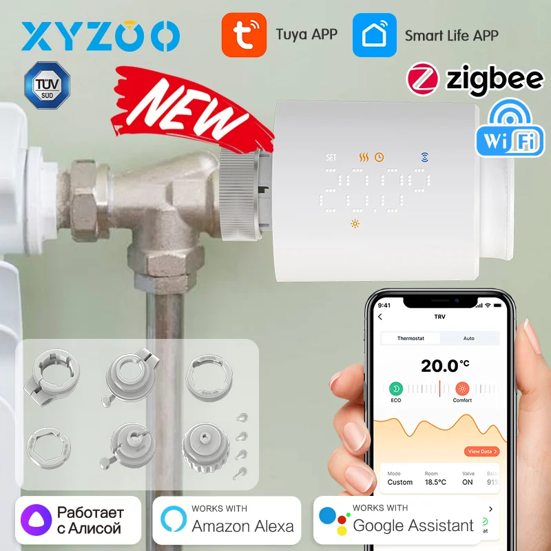 

Новый привод радиатора Tuya Smart ZigBee TRV Klep Thermostatische Radiatorkraan Temperatuurregelaar Werkt met Alexa Google Home