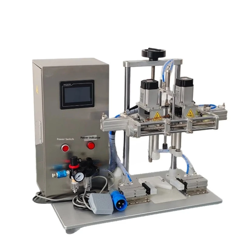 Semi-automatic servo capping machine torque adjustable cosmetic threaded cap four-wheel capping machine control accuracy 800W