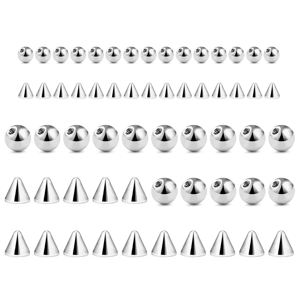 60PCS 14G 16G 3-5mm 316L Surgical Steel Replacement Balls Spikes Body Jewelry Piercing Barbell Parts Screw Bead for Women Men