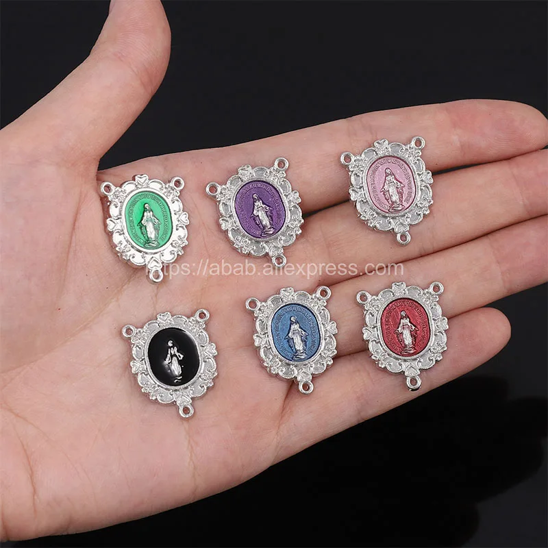 10 pieces/Catholic Virgin Mary Rosary Center Connector Trend Jesus Cross Pendant Medal, Connector for Jewelry Making