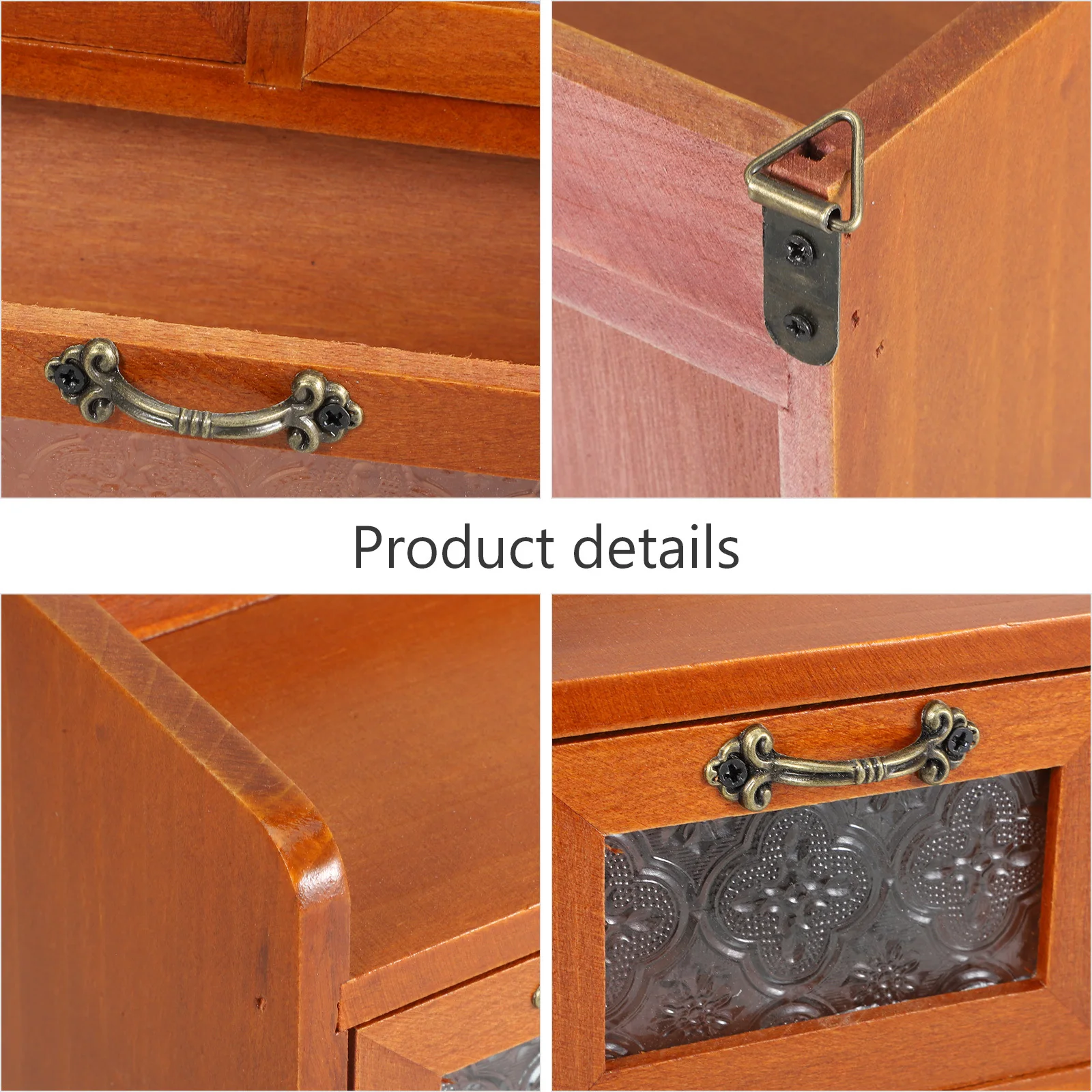 

1pc Wooden Glass Cabinet Vintage Style Smooth Finish Multi-Tier Storage Display Shelf For Models Crafts Collection