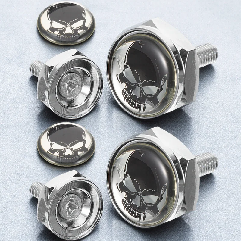 

1Set License Plate Screws Aluminum Alloy Car License Plate Mounting Kit Skull Head Design Anti-Theft Fixing Screw