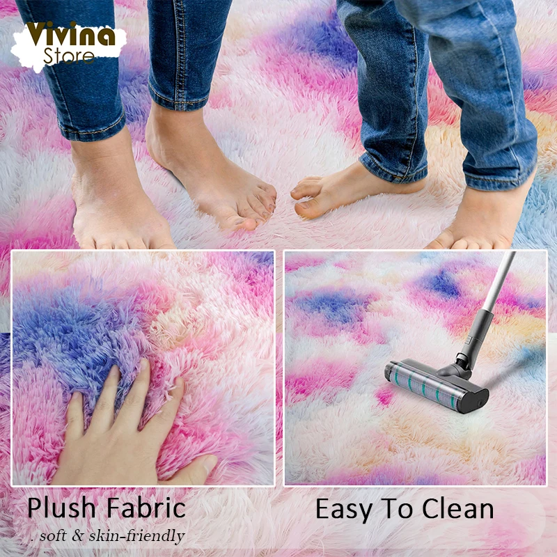 Rainbow Fluffy Carpet For Living Room Plush Rug For Bedroom Colorful Girl Rug Christmas Decoration House Interior Warm Floor Mat