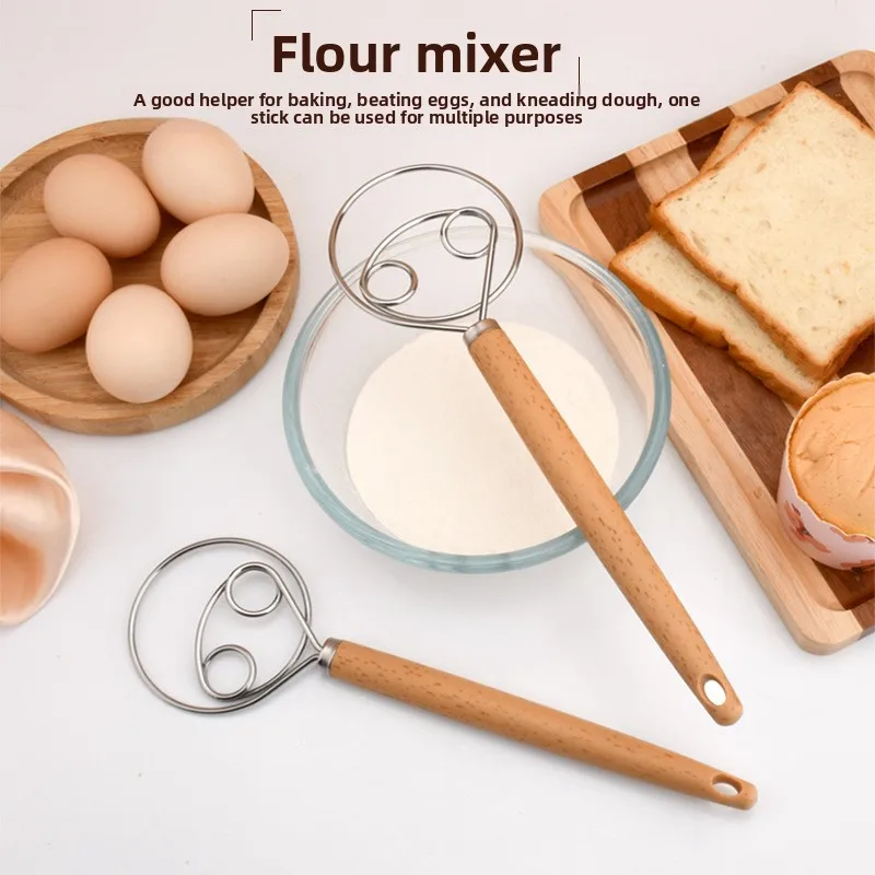 1Pc Danish Dough Whisk With Plastic Handle, Dutch Style Bread Whisk For Dough Cooking Kitchen With Stainless Steel Danish Whisk