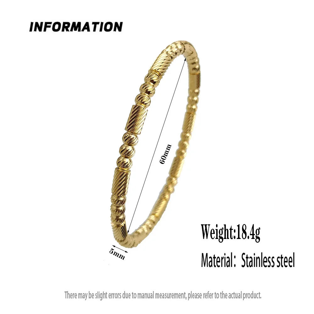 New striped round bead stainless steel gold-plated women\'s bracelet, high quality waterproof metal bracelet, party jewelry