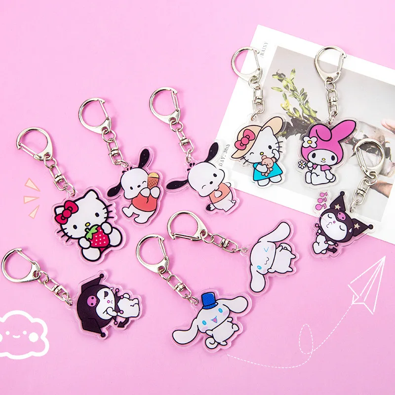 Kawaii Hello Kitty Sanrio Keychain Jade Guigou Kuromi Keychain Transparent Acrylic Pendant Gifts Wholesale By Manufacturers