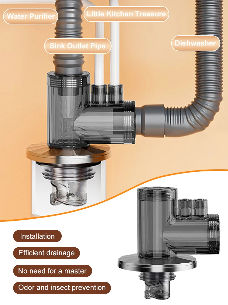 Trappola di scarico per lavatrice tubo di drenaggio per cucina filtro per giunti a 3 vie lavello drenaggio per lavastoviglie distributore di acqua