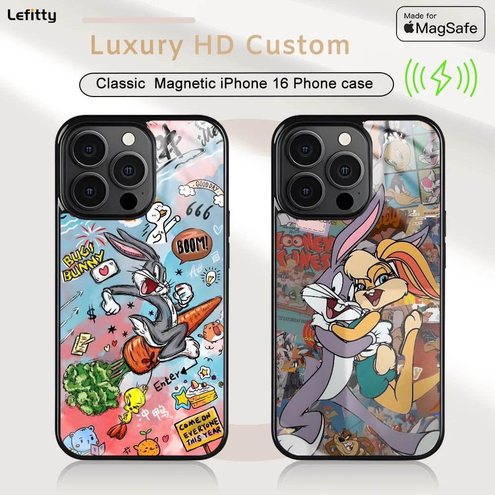 

Cute B_BugS Phone Case For iPhone 16 15 14 13 12 11 Pro Max Plus Mini Magnetic Cartoon B_Bunny Magsafe Wireless Charging Cover