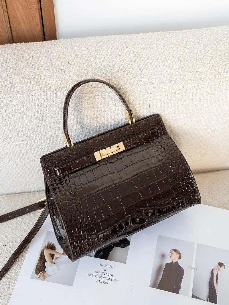 Bolso de mano con estampado de piel de cocodrilo para mujer, de la marca Aidrani, con solapa de cuero genuino, bolso de hombro de diseño para el trabajo, la oficina, fiestas y el uso diario.
