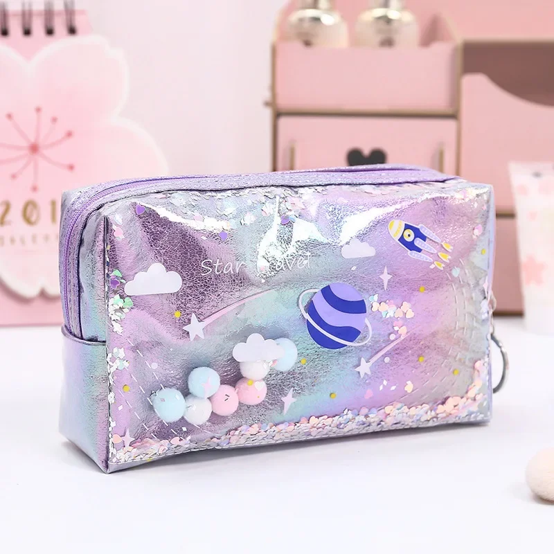 Creative Planet Drifting Sand pencil case Student Personalized Stationery Bag Laser coin purse Girl Makeup Bag Storage bag