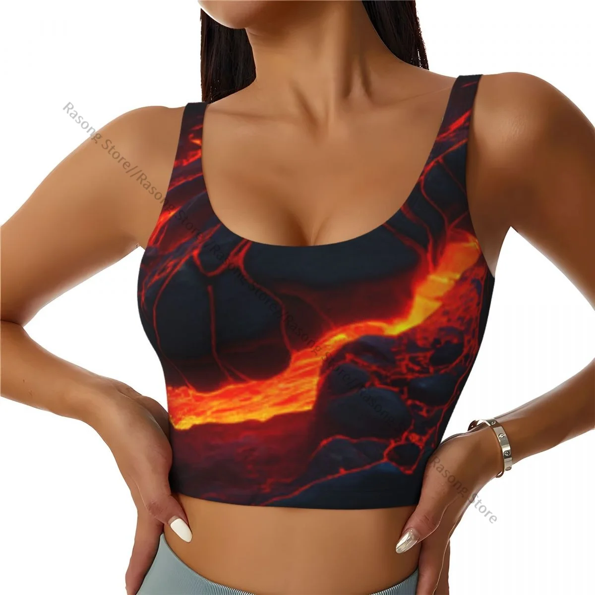 Women Sexy Sports Vest Lava Flows On Stones Eruption Female Streetwear Sport Lingerie Tee Crop Top