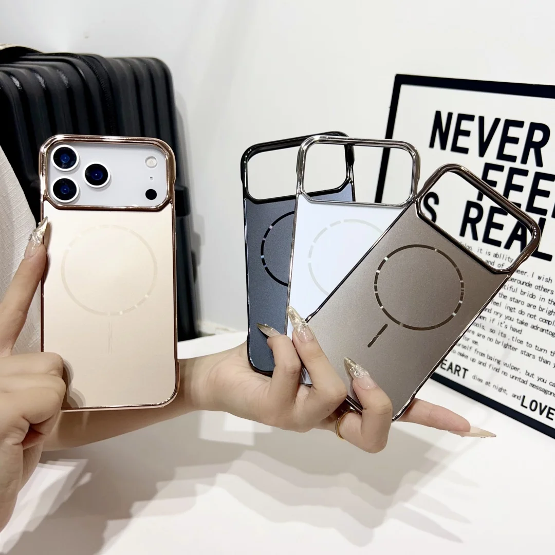 

For Apple iPhone 17 Pro Max 17 Air Case Protective Shell AG Back Cover Fashion Mgsafe Plated Middle Protector Mobile Phone Cases