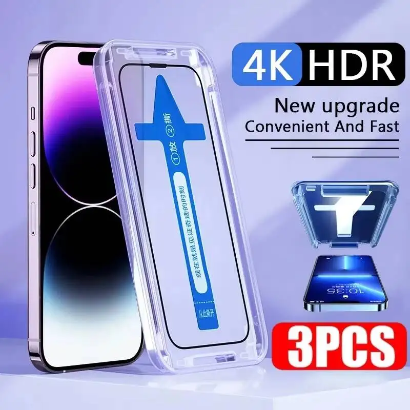 

1-3 шт. Защитное стекло HD с установкой в один клик для iPhone 16 15 14 13 12 11 Pro X XR XS Max 7 8 Plus