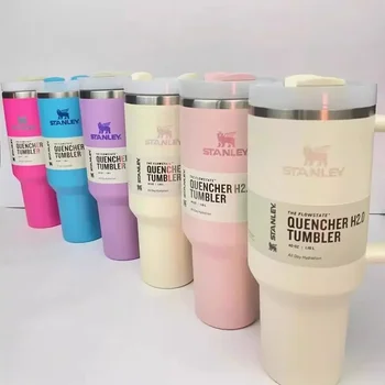 손잡이가 달린 스탠리 어드벤처 퀀처 H2.0 텀블러, 스테인리스 스틸 진공 단열 자동차 머그잔, 열 아이스 여행 컵, 40oz 