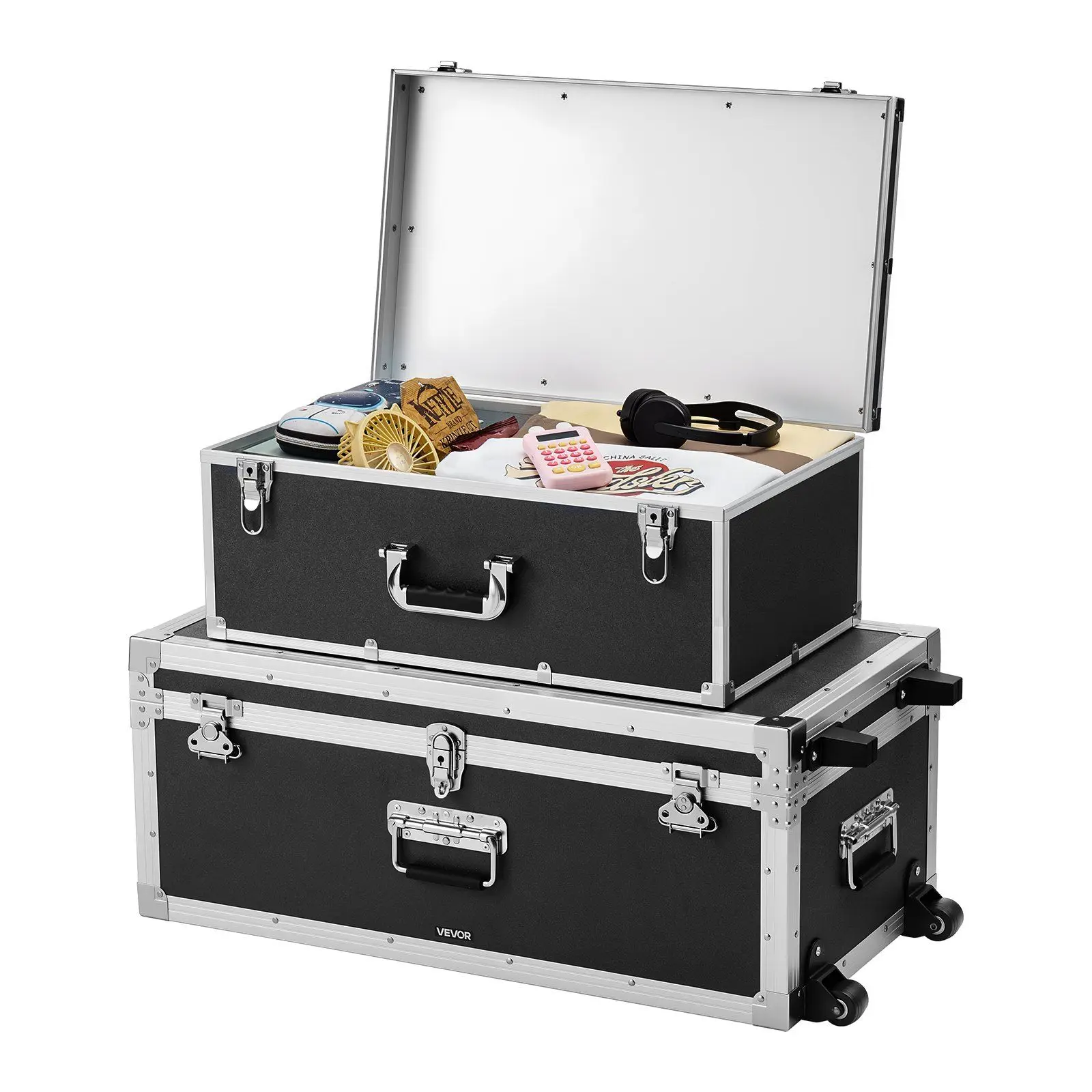 

Металлический сундук для хранения, набор из 2 штук, деревянные ящики-чемоданы с замками, большой сундук с колесиками и 3 металлическими ручками