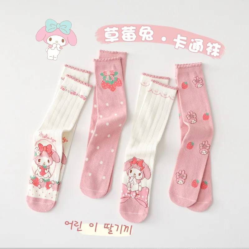 Kawaii Sanrio 양말 Kuromi 마이 멜로디 Cinnamoroll 액세서리 귀여운 아름다움 만화 Mid-Calf 학생 겉옷 소녀 선물 용품