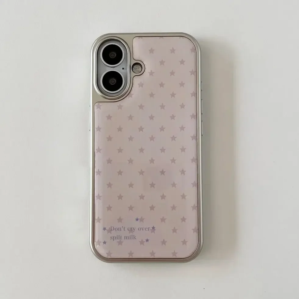 Korean Ins Girl Heart Pink Star Personalized Drop Glue Phone Case For Samsung Galaxy S23 FE S24 PLUS S25 ULTRA S26 EDGE Cover