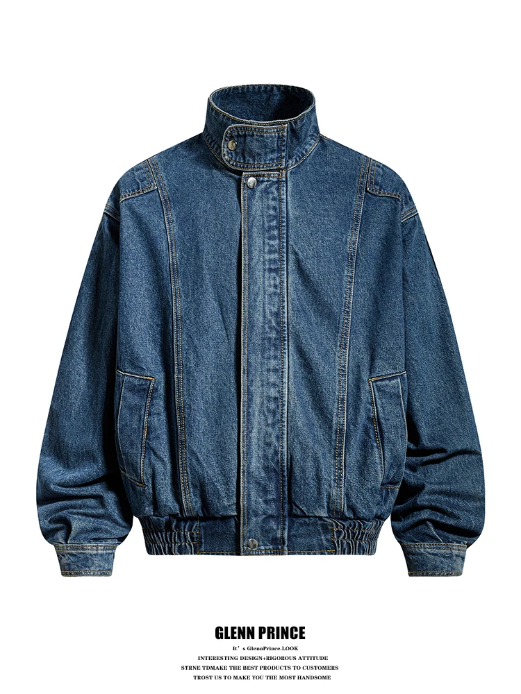 

Мужская рабочая куртка-бомбер GPstudio в американском ретро-стиле, с деконструктированным воротником-стойкой, свободного кроя, молодежная, повседневная, джинсовая...