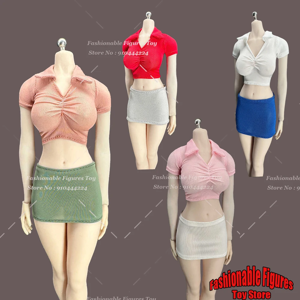 

1/6 Female Soldier Blouse Pleated Crop Top T Shirt Corset Elastic Hip Wrap Skirt Secretary Uniform For 12'' Action Figure Body
