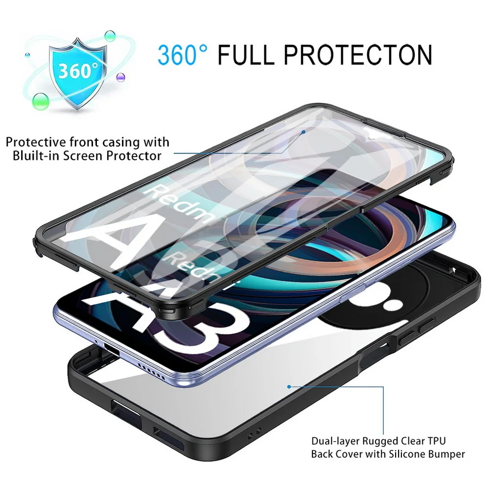 Fully Coverage case For Xiaomi Redmi A3 A2 A1 Redmi 13C Redmi 12 12C 11A Redmi 10C 10 double protect shield cover