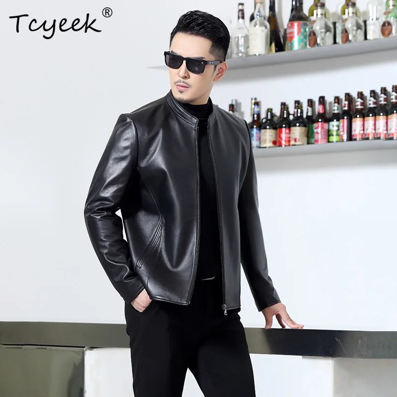 

Tcyeek Top Layer Sheepskin Genuine Leather Jacket MenBusiness Casual Mens Jackets Spring Autumn Clothes Trendy Jaqueta De Couro